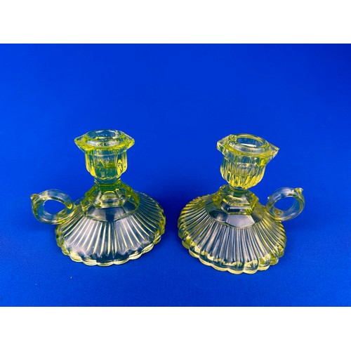 355 - Pair of Uranium Glass Candlesticks