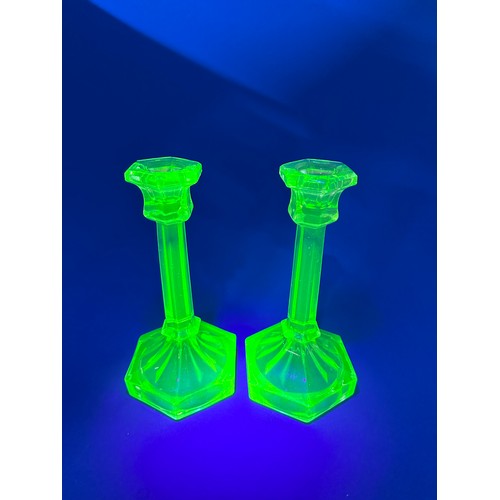 356 - Pair of Uranium Glass Candlesticks