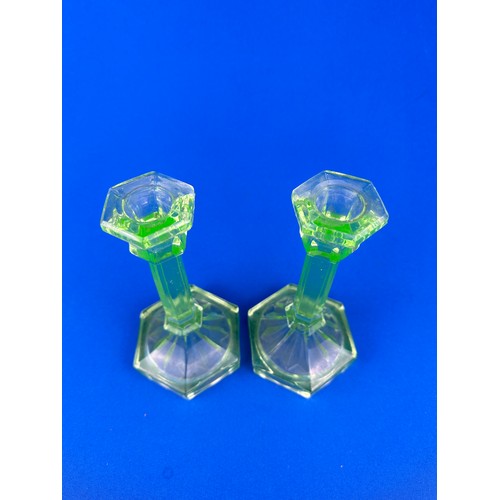 356 - Pair of Uranium Glass Candlesticks