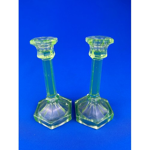 356 - Pair of Uranium Glass Candlesticks