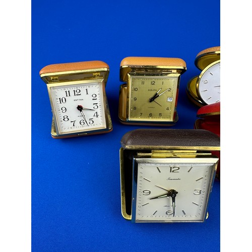 239 - Five Vintage Travel Alarm Clocks & Swiza Coquet Vintage Clock