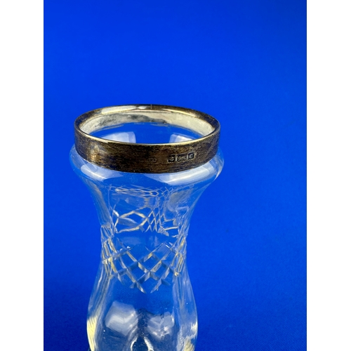 14 - Antique Silver Rim Glass Bud Vase Birmingham 1902