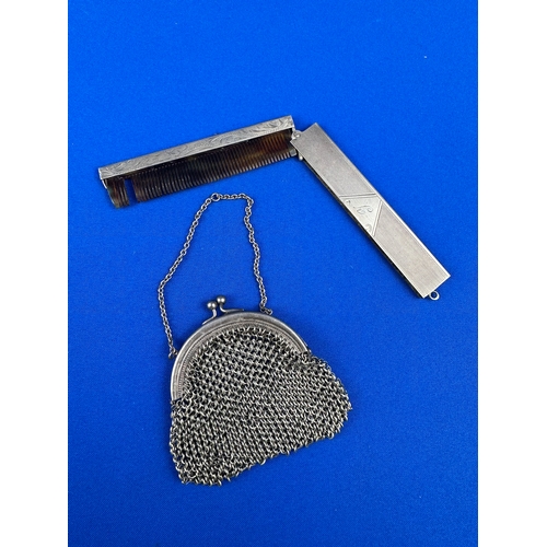 16 - Continental Silver Folding Comb & Mesh Purse