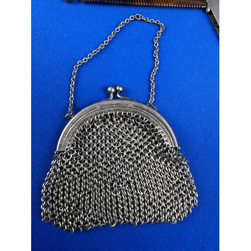 16 - Continental Silver Folding Comb & Mesh Purse