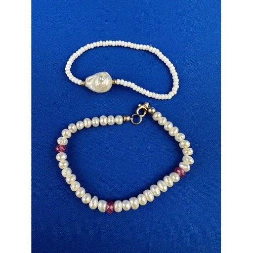 4 - Two Pearl Bracelets with Silver Fittings