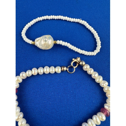 4 - Two Pearl Bracelets with Silver Fittings