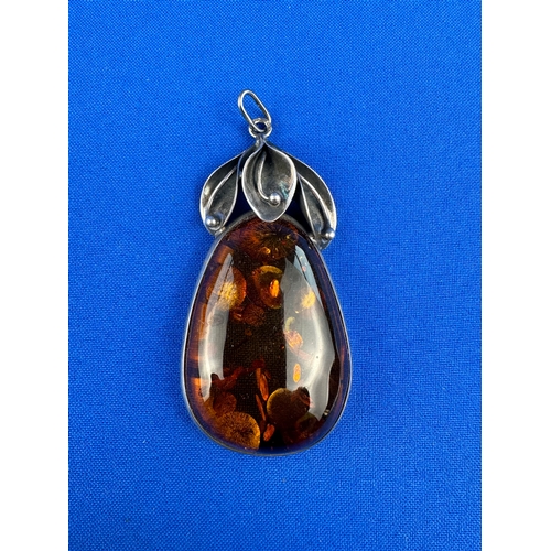 5 - Very Large Silver & Amber Pendant