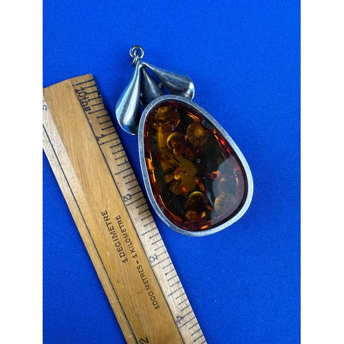 5 - Very Large Silver & Amber Pendant