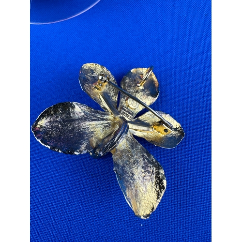 28 - Gold on Silver Orchid Brooch