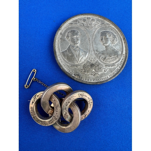 345 - Vintage White Metal Brooch & Antique Commemorative Medal