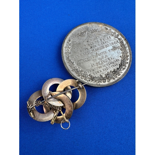 345 - Vintage White Metal Brooch & Antique Commemorative Medal