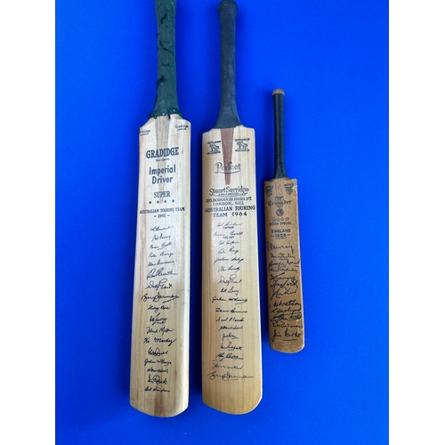 231 - Three Miniature Vintage Cricket Bats with Facsimile Signatures of Players