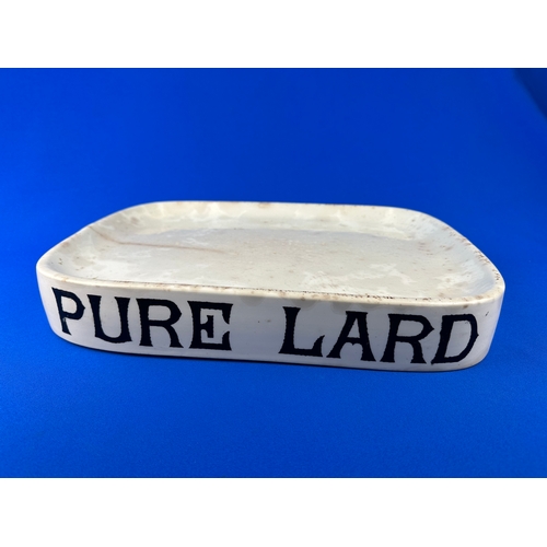 186 - Antique Pure Lard Ironstone Grocers Slab. Hairline Crack as Pictured