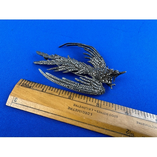 20 - Silver & Marcasite Grouse or Phoenix Brooch 38.85g gross
