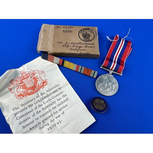 75 - WWII Medal & 1938 Local Government Service Cap Badge