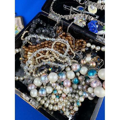 332 - Box of Vintage Costume Jewellery & Beadwork Purse.