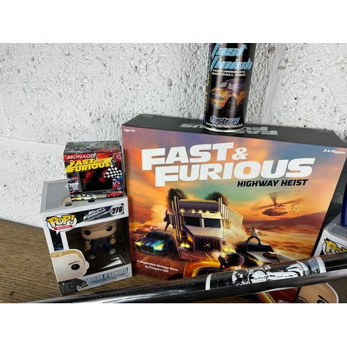 179 - Fast & Furious - Many Items of Merchandise inc. Mattel 'Dom's Auto Shop', Powerbank, Cufflinks, Boar... 