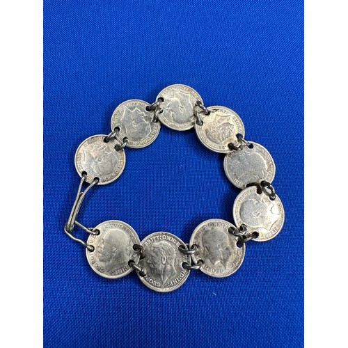 46 - Late Victorian Silver 3d Coin Bracelet 13.9g