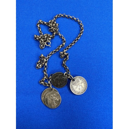 48 - Antique Silver Chain with Coin Pendants 16g