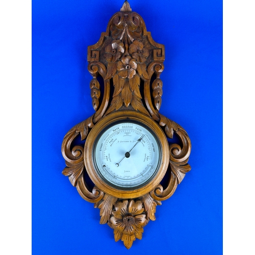 295 - Attractive Carved Oak D. Cattaneo & Co. Baometer and Thermometer