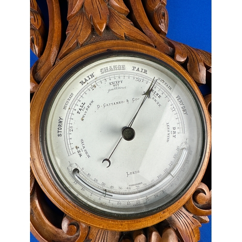 295 - Attractive Carved Oak D. Cattaneo & Co. Baometer and Thermometer