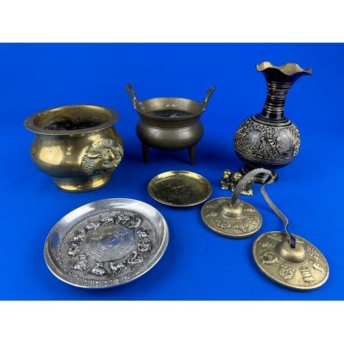 298 - Collection of Brass, Bronze, Tibetan Silver and Metal Ware inc. Censors, Tibetan Silver Zodiac Plate... 