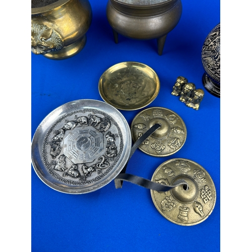 298 - Collection of Brass, Bronze, Tibetan Silver and Metal Ware inc. Censors, Tibetan Silver Zodiac Plate... 