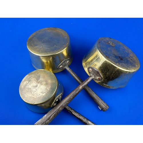 184 - Trio of Heavy Brass Saucepans