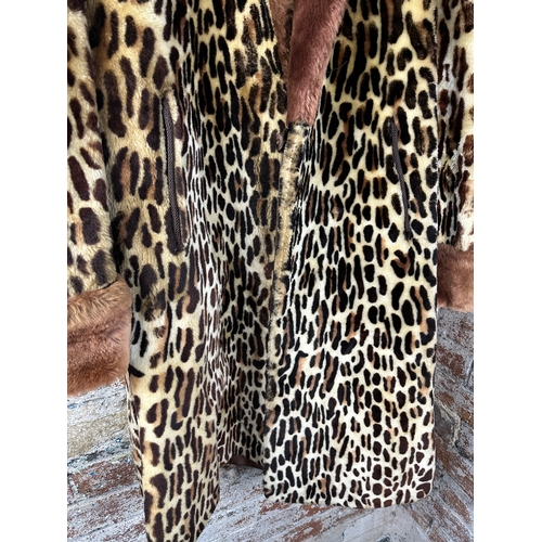 455 - Vintage Beaver Lamb Coat with Leopard Print Design