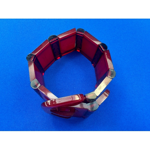 6 - Cherry Anber Bakelite Type Early Plastic Bracelet with Buckle. 40.5g...