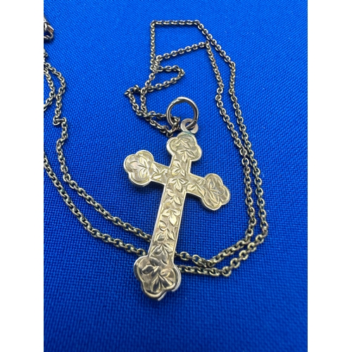 15 - Victorian Engraved Nine Carat Rose Gold Cross Pendant Hallmarked to Reverse for Chester 1870 on 18” ...