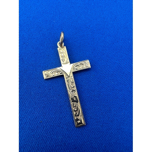 36 - Victorian Nine Carat Rose Gold Engraved Cross Pendant. Stamped 9ct to Reverse. Weight 1.6g...