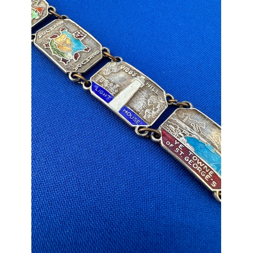 40 - Silver and Enamel ‘Bermuda’ Panel Bracelet. Stamped ‘Sterling BM CO’ to Reverse. Weight 29g...