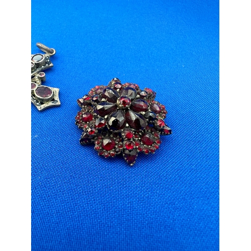 46 - Antique Garnet Brooch (Lacking Pin) and Silver Gilt Cross Pendant (Damage to Enamel)...