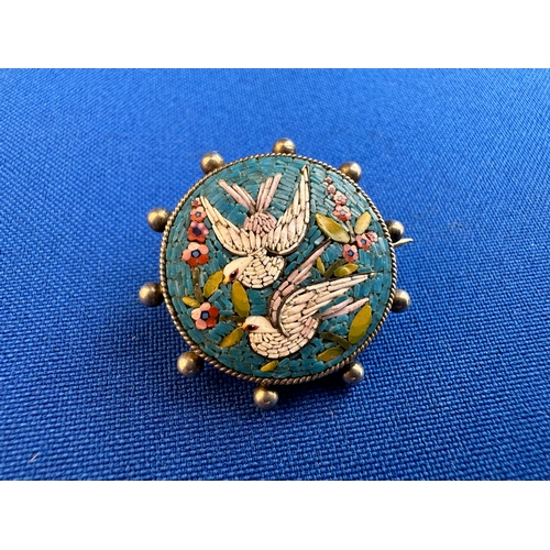 Victorian Micro Mosaic Brooch with Two Doves