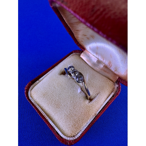 59 - 18ct Gold Ring set with Three Diamonds size Q 2.5g with box.