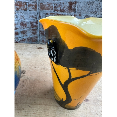 198 - Mid Century French Hand Painted Yellow Vase - Signed with Art Deco Style Jug.