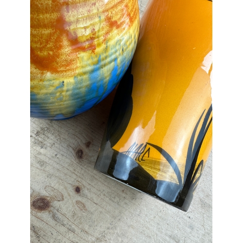 198 - Mid Century French Hand Painted Yellow Vase - Signed with Art Deco Style Jug.