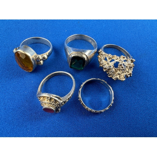 40 - Five Vintage Silver Rings with Gemstones