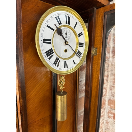 66A - Impressive Vienna Wall Clock - approx. 4ft Tall with Ebonised Finials, Weight, Pendulum and Key and ... 