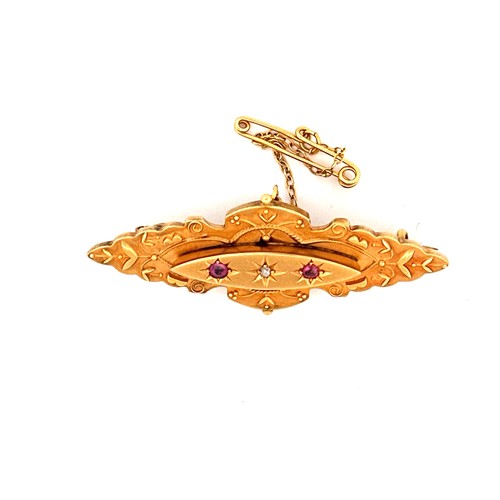 51 - 9ct Gold Brooch with Rubies & Diamond Birmingham 1904 - 4.18g