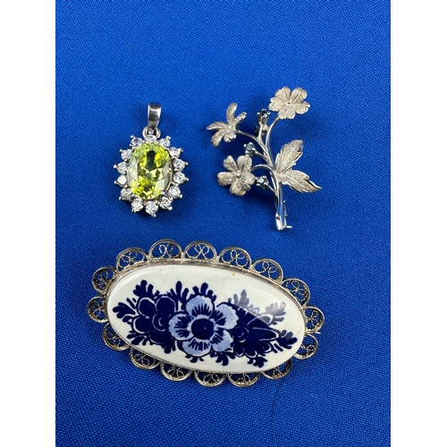 8 - Three Silver Jewellery Items - Pendant & Two Brooches