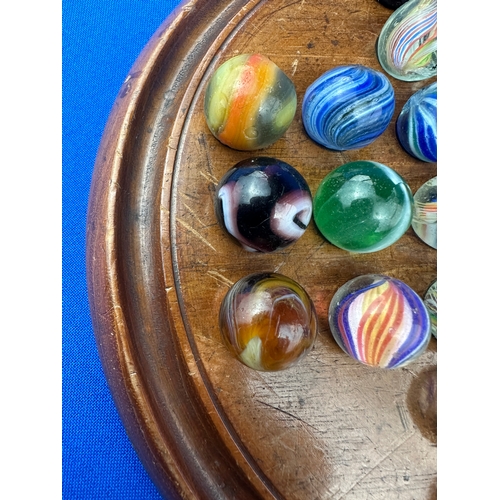 114 - Set of 32 Antique Marbles with Wooden Solitaire Board