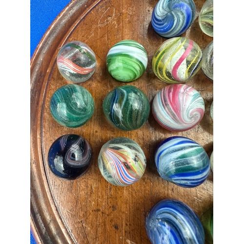 114 - Set of 32 Antique Marbles with Wooden Solitaire Board