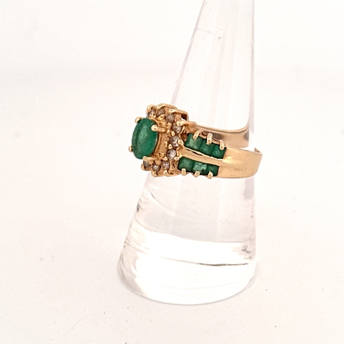 28 - 14ct Gold Ring with Emerald & Diamonds size P. 4.76g gross weight. Marked 14K ADL