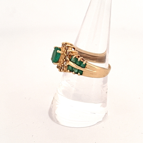 28 - 14ct Gold Ring with Emerald & Diamonds size P. 4.76g gross weight. Marked 14K ADL