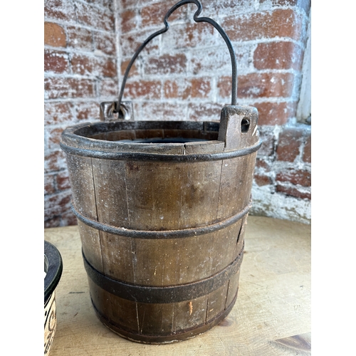 226 - Coopered Wooden Bucket & Ornate Stoneware Planter