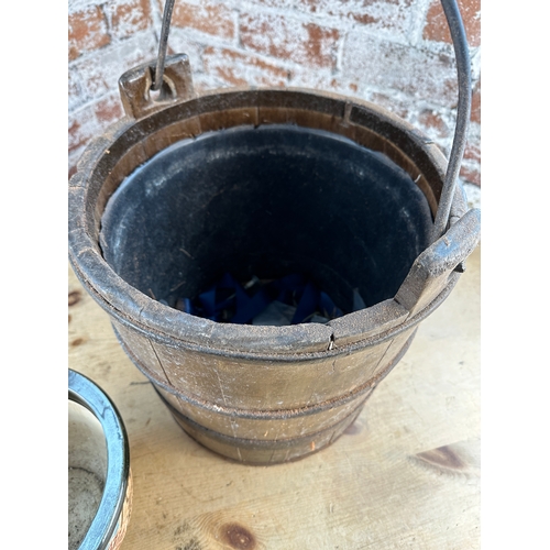 226 - Coopered Wooden Bucket & Ornate Stoneware Planter