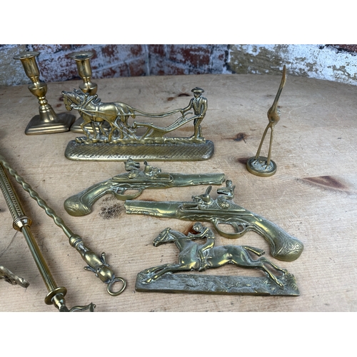 221 - Brass Items including Wall Lights & Antique Candlesticks