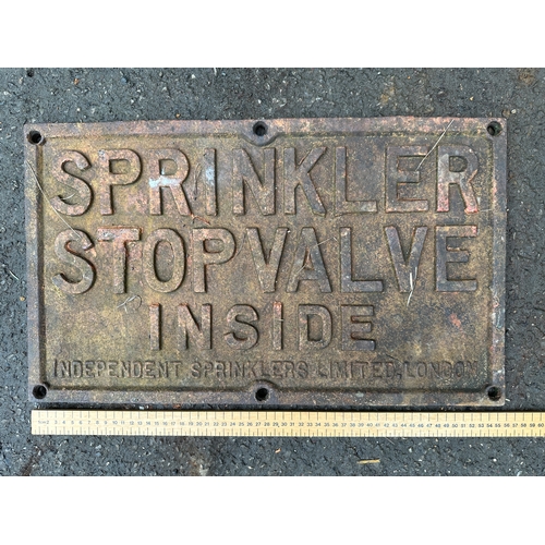 150 - Sprinkler Stop Valve Inside Cast Iron Sign by Independent Sprinklers, London